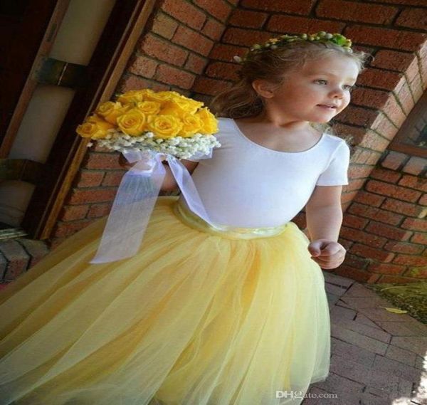 Tutu belle jaune longue fleur fille Tulle jupes une ligne plissée longueur de plancher à la main enfants 039s bas partie jupe 1284249