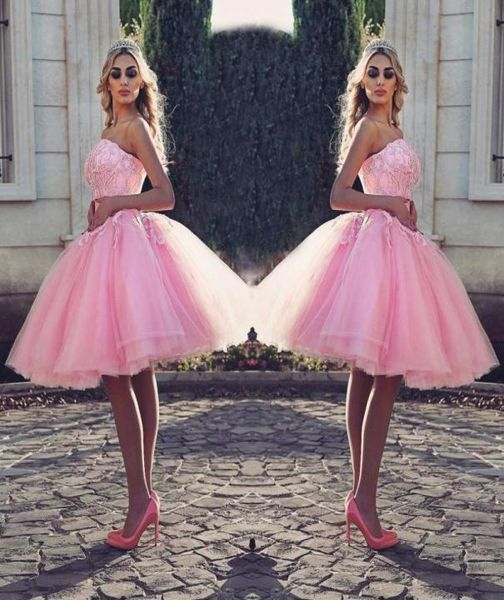 Robe de bal rose tutu rose élégant en dentelle perle appliques jolie cocktail robe gonflée tulle court beau 9220113