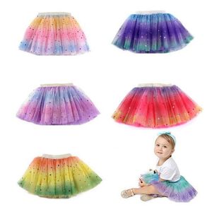 Tutu-rokkensterren gedrukte prinses pettiskirts regenboog meisjes ballet dansende rok mesh mini jurken partij kinderkleding 5 ontwerpen zyy707