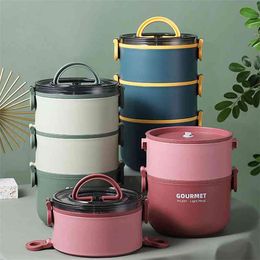 TUUTH japanse stijl lunchbox 304 roestvrij staal 3 lagen thermisch voedsel container pak voor kantoorschool PICNIC 210818