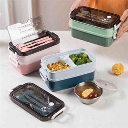 Tuuth Lunchbox met Soepkom voor Studenten Office Worker Microgolf Verwarming Dubbellaags Bento Voedsel Container Opbergdoos 210925