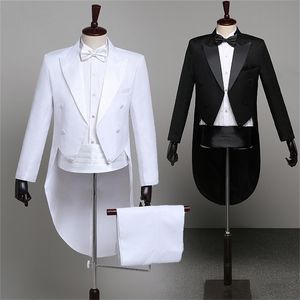 Vestido de esmoquin Tailcoat Hombres Clásico Negro Brillante Solapa Cola Abrigo Esmoquin Boda Novio Escenario Cantante Trajes de 2 piezas Vestido Abrigo Colas 220527