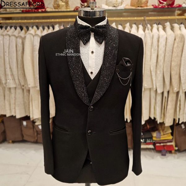 Tuxedo para el novio Silver-Black Men Suits 2 PCS Pantalones Blazer Business Wedding Prom Fiesta personalizada (Jacket + pantalones + chaleco)
