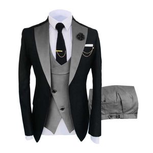 Tuxedos Kostuum Homme Slim Fit Black Notch Revers Blue Jacket Custom Made Blazer Mens Suits Voor Bruiloft 3 Stuks Set Terno 2021 X0909