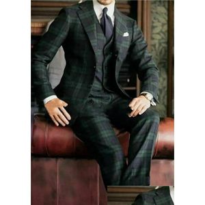 Tuxedos Passende bruidegom peak rapel Dark Green Check Clothing Party Prom Dress Dinner Business Suits Blazer W1479 Drop Delivery Events DHPXW