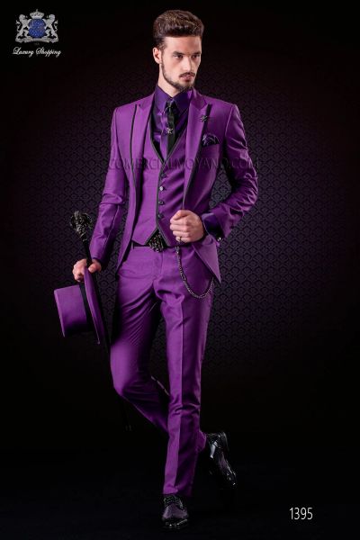 Tuxedos Fashion Purple Men de mariage Tuxedos Peak Adpel One Button Groom Tuxedos Men Wedding / Prom / Dinner / Darty Robe (veste + pantalon + cravate + gilet)