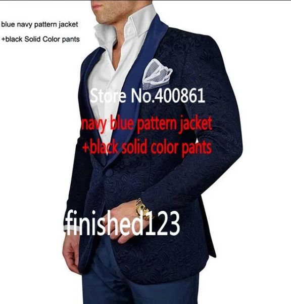 Tuxedos Fashionable Groom Tuxedos Groomsmen One Button Navy Blue Châle Better Hom Suit Blazer Men's Blazer Cost (Veste + Pantalon + Tie) K