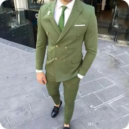 Tuxedos vert hommes mariage smoking double boutonnage marié smoking mode affaires dîner Darty costume veste pantalon B1