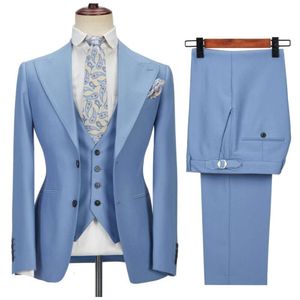 Tuxedos Costumes Pour Hommes 3 Pièces Fente Latérale Revers Homme Vêtements D'affaires Formel Mariage Marié Robe De Bal Porter Blazer + gilet + pantalon