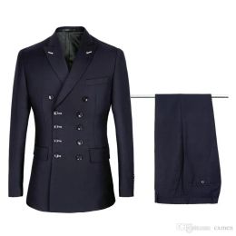 Tuxedos Nouveau Design Five DoubleBreasted Navy Blue Groom Tuxedos Men Wedding Blazer High Quality Men Dinner Prom Business Business ((Veste + Pant