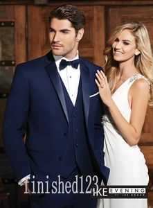 Deux boutons bleu royal marié Tuxedos revers cranté garçons d'honneur meilleur homme mariage bal dîner costumes (veste + pantalon + gilet + cravate) G5093