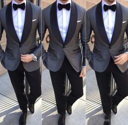 Tuxedos Wo Piece Grey Groomsmen Cleits 2018 Châle Reponce sur mesure Slim Fit Tuxedos pour hommes (veste + pantalon + cravate)