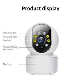 Caméra de sécurité Tuya 2MP WIFI 2.4G Vision nocturne panoramique à 360 degrés Intérieur Maison IR Caméra de surveillance sans fil Audio bidirectionnel extérieur Moniteur bébé CCTV Support 128G TF