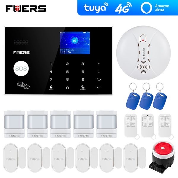 Tuya 4G Wifi GSM systèmes d'alarme de sécurité Alexa App caméra clavier tactile système d'alarme antivol pour maison intelligente capteur de fumée de sécurité