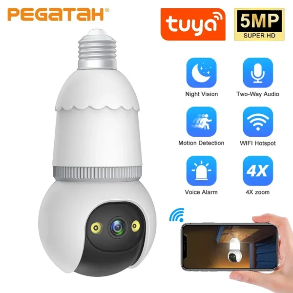 TUYA 5MP Wifi E27 Cámara de seguridad de la bombilla Interior Interior Hogar Smart Wireless Color Night Vision CCTV Video Vigilancia