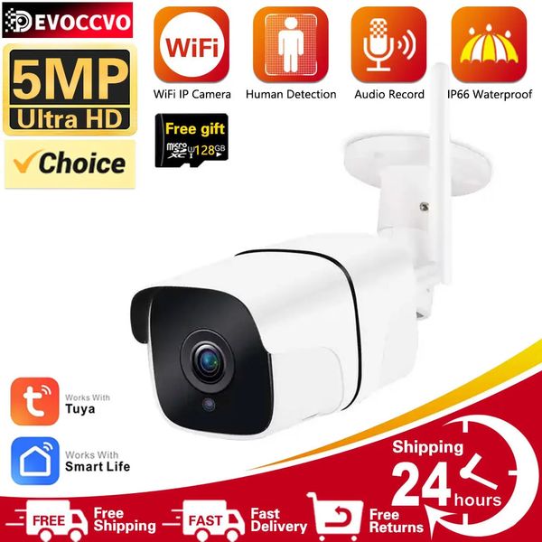 Tuya 5MP Wifi IP Bullet cámara de seguridad exterior infrarrojo visión nocturna CCTV cámara de vigilancia Smart Life Audio en casa inalámbrico 240126