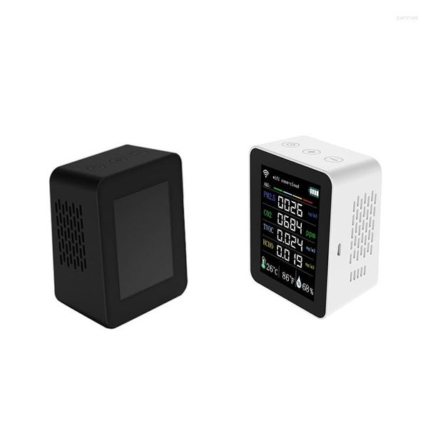 Tuya 7 en 1 WIFI Detector de calidad del aire PM2.5 TVOC CO2 CH2O Monitor de formaldehído Negro