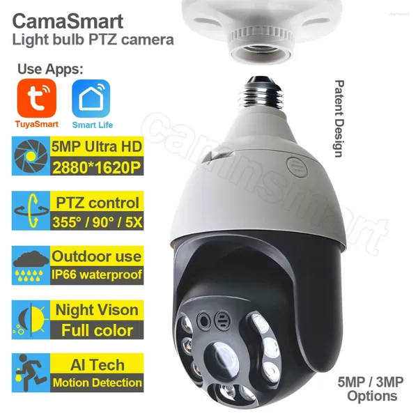 Cámara con bombilla Tuya E27 para exteriores, Wifi externo, IP, PTZ, Smart Life, visión nocturna de 256G, protección de seguridad para el hogar, videovigilancia