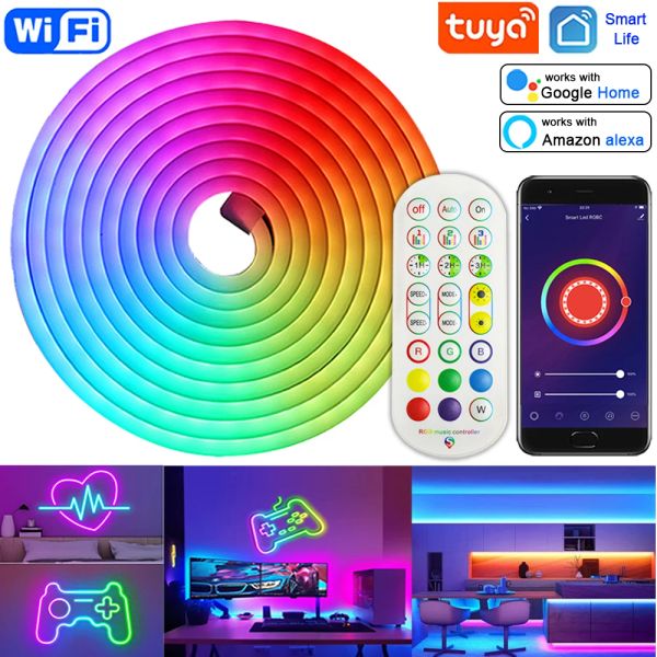 Tuya – bande lumineuse led néon, dc 12v, RGB, Flexible, pour décoration de fête à domicile, bricolage, fonctionne avec Alexa Google Home