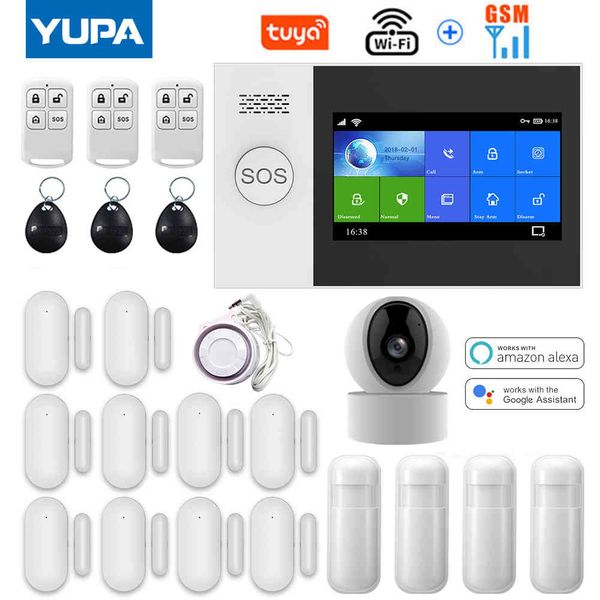 TUYA PG-107 Wifi GSM Sistema de seguridad para el hogar Aplicación Control remoto Sensor de ventana con cámara IP 1080P Kits de alarma inteligente