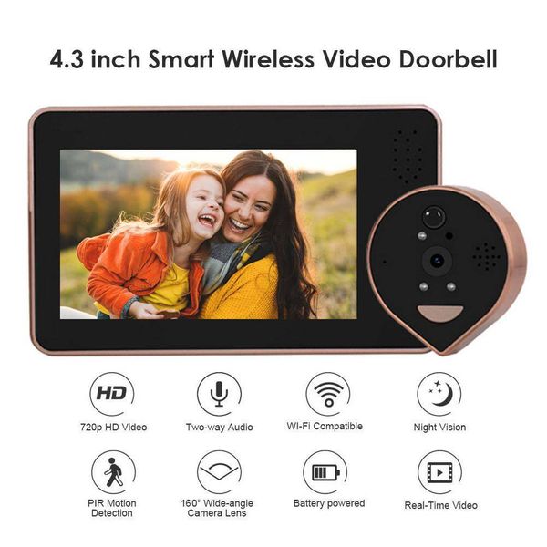 Tuya Smart 1080P WiFi sonnette de porte judas caméra visionneuse sécurité à domicile Audio bidirectionnel Vision nocturne 4.3 'FHD caméra de sonnette vidéo intelligente