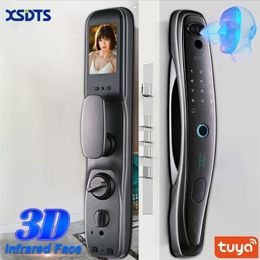 Tuya Smart 3D Serrure De Porte Sécurité Visage Caméra Moniteur Intelligent D'empreintes Digitales Mot De Passe Biométrique Clé Électronique Déverrouiller 220704