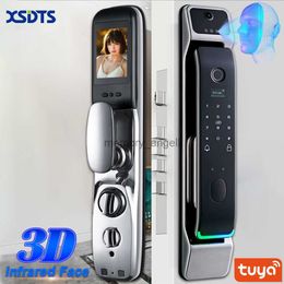Tuya Smart 3D Face Door Lock Sécurité Face Caméra Moniteur Intelligent D'empreintes Digitales Mot De Passe Biométrique Clé Électronique Déverrouiller HKD230825