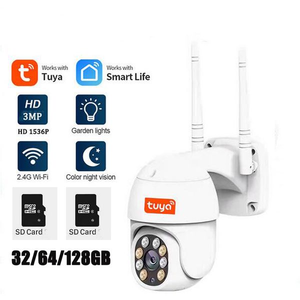 Tuya Smart 3MP Caméra HD 1080P sans Fil WiFi IP Caméra Conseil AI Caméras de Suivi pour la Sécurité des Ascenseurs Domestiques Audio Bidirectionnel Auto Vision Nocturne IP65 Étanche Google Alexa App