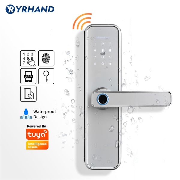 Tuya Smart Door Serrure d'empreintes digitales Sécurité Accueil Verrouillage sans clé Wifi Mot de passe RFID Verrouillage de la carte sans fil App Téléphone Télécommande 201013