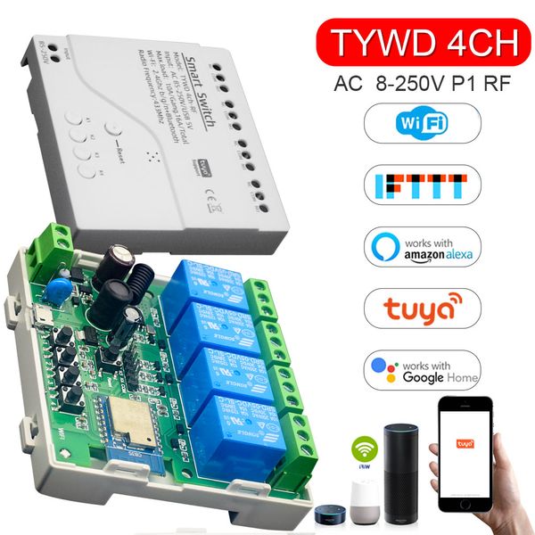 Tuya Smart Home Relay WiFi Smart Switch Module 4CH 7-32 / 110-220V Smart Life App Control Controly Work avec Alexa Google Home