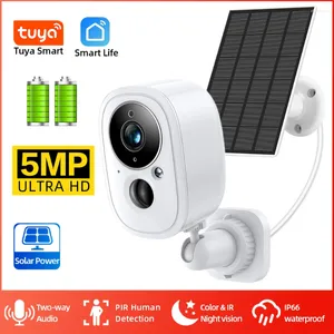 Tuya Smart Life batterie Rechargeable extérieure sans fil WIFI 5MP Surveillance IP CCTV Protection PIR caméra solaire avec caméra sirène