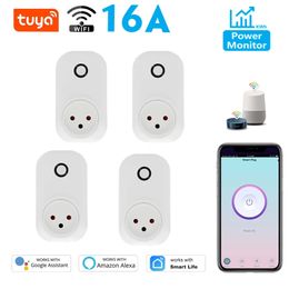 Tuya-enchufe inteligente Israel, Monitor de potencia de 16A, interruptor de luz Wifi, salida de Control remoto de vida para asistente Alexa 240228