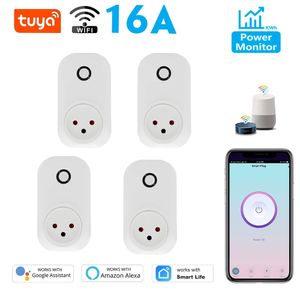 Tuya-enchufe inteligente Israel, Monitor de potencia de 16A, interruptor de luz Wifi, salida de Control remoto de vida para asistente Alexa 240228