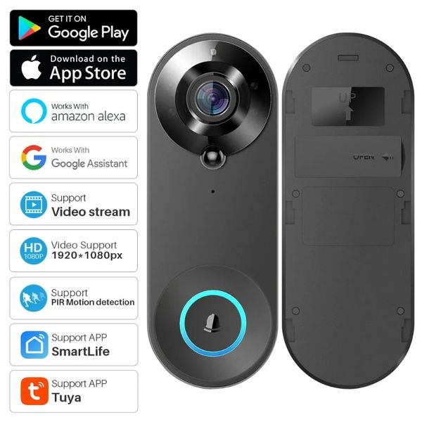 Tuya Video inteligente timbre Cámara 1080P WiFi Video intercomunicador timbre cámara Audio bidireccional funciona con Alexa Echo Show Google Home