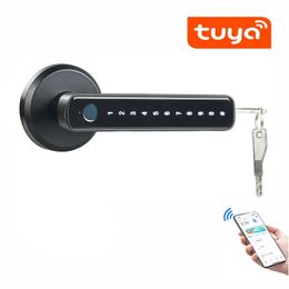 Tuya SmartLife App Smart Fingerprint Single Deadbolt Lock para puerta de metal de madera interior 240507