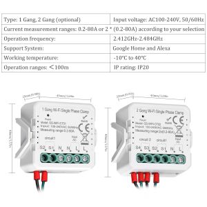 Tuya wifi 2 pandilla 80a abrazadera solar solar fotovoltaica bidireccional medidor de energía aplicación controlador de transformador de corriente