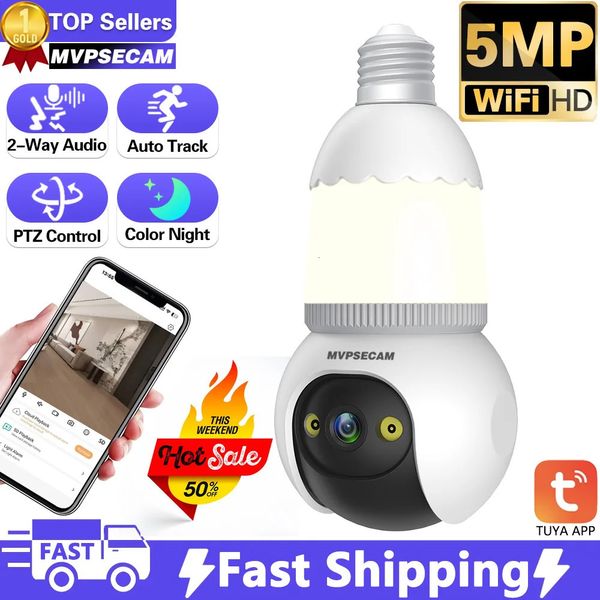 Tuya Wifi 5MP E27 ampoule caméra 360 ° caméra de Surveillance panoramique lampe LED sécurité à domicile moniteur bébé couleur Vision nocturne IP Cam 240326