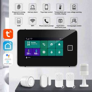 Système d'alarme TUYA WIFI GSM Sécurité sans fil d'empreinte digitale armée Capteur de mouvement Home Smart Home Alexa