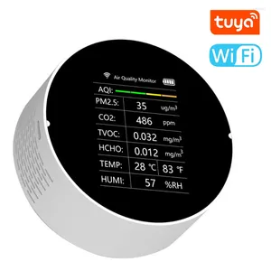 Tuya wifi medidor de co2 7 em 1 pm2.5 tvoc hcho temperatura umidade detector aqi monitor qualidade do ar casa sensor analisador