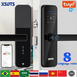 Tuya Wifi elektronisch slim deurslot met biometrische vingerafdrukkaart Wachtwoordsleutel Ontgrendel USB-noodoplading 240111