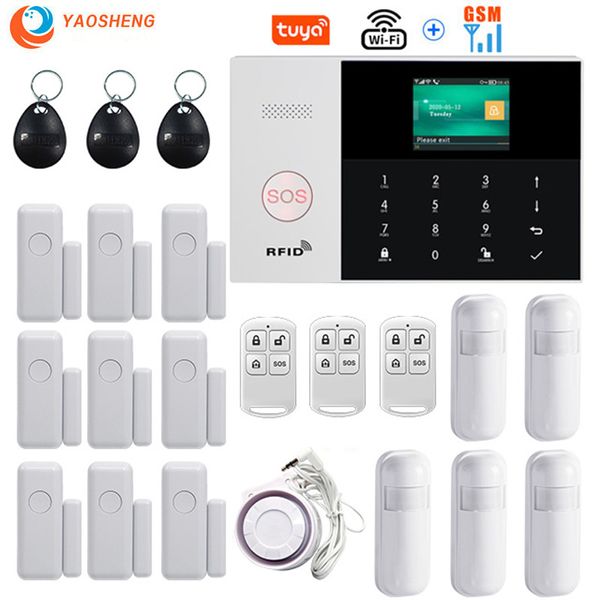 Tuya WIFI GSM sécurité antivol à domicile 433MHz APP contrôle LCD clavier tactile 11 langues Kit de système d'alarme sans fil