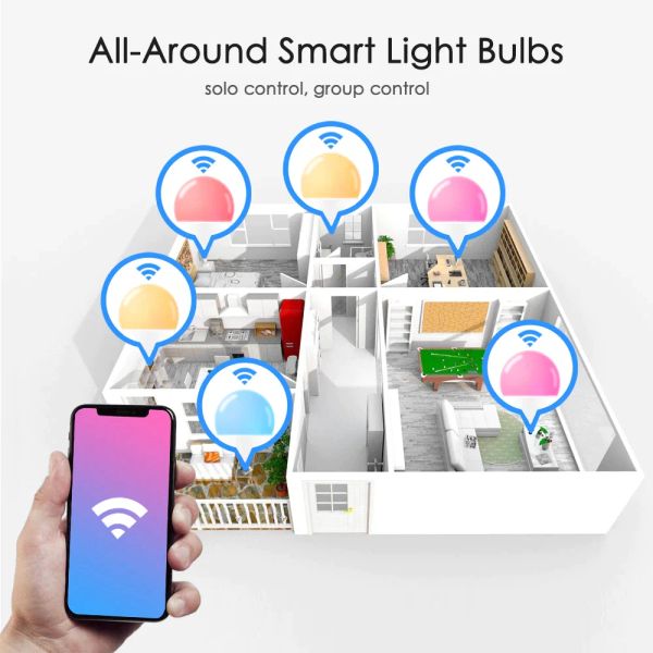 Tuya WiFi Smart Bulbe 15W 18W E27 RVB Smart Embours Alexa LED lampe 110V 220V Dimmable Smart Lamp fonctionne avec Alexa Google Home