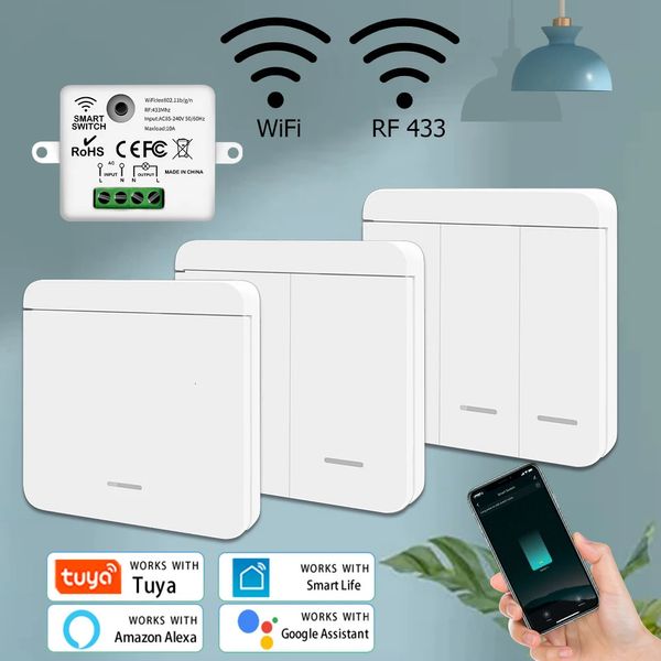 Tuya WiFi commutateur intelligent pour l'éclairage RF 433Mhz commutateur sans fil 86 panneau mural minuterie de maison intelligente commande vocale Google Home Alexa 240108