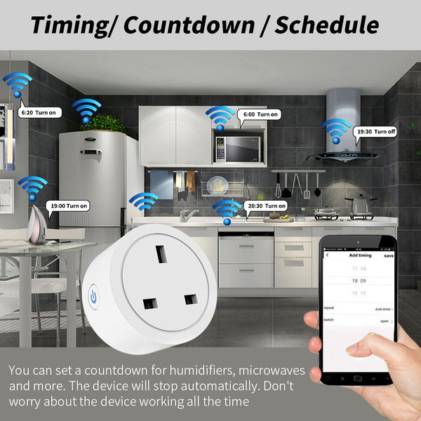 Tuya WiFi Timing Socket UK Plug Outlet Smart Home Power Outlet Power Monitor Work with Aleax Socket