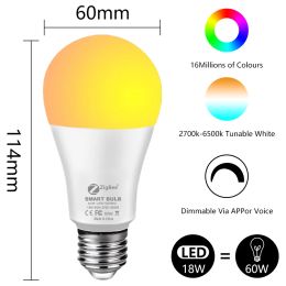 Tuya Zigbee Smart Bulb E27 12W 15W 18W Smart Life App Control Color Change RGB Lamp 85-265V Werkt met Alexa Google Home