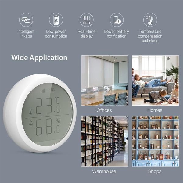 Sensor inteligente de temperatura y humedad Tuya ZigBee, pantalla LCD alimentada por batería con aplicación Smart Life, Alexa, Google Home, nuevo a01