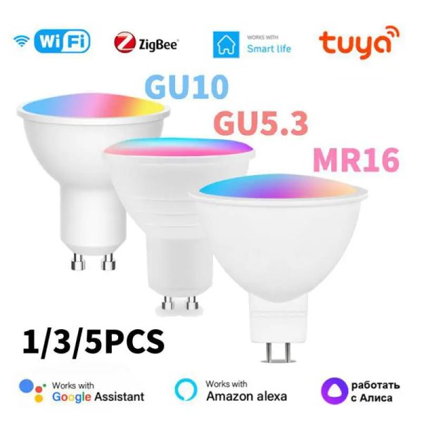 Tuya Zigbee / WiFi Smart Light Bulb Gu10 / Gu5.3 / MR16 RVB Dimmable LED lampe 5W Smart Life Spotlight Contrôle via Alexa Google Home