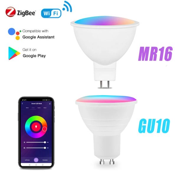 Tuya Zigbee / WiFi Smart Light Bulb GU10 / MR16 RVB + CW 5W DIMMable LED lampe 5W Smart Life Spotlight Contrôle via Alexa Google Home