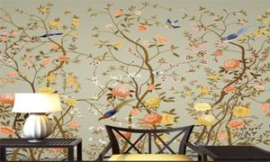 TV achtergrond wallpapers moderne grote muurschildering moderne Chinese woonkamer slaapkamer behang 3d video muur bloemen vogel bos23342089930798