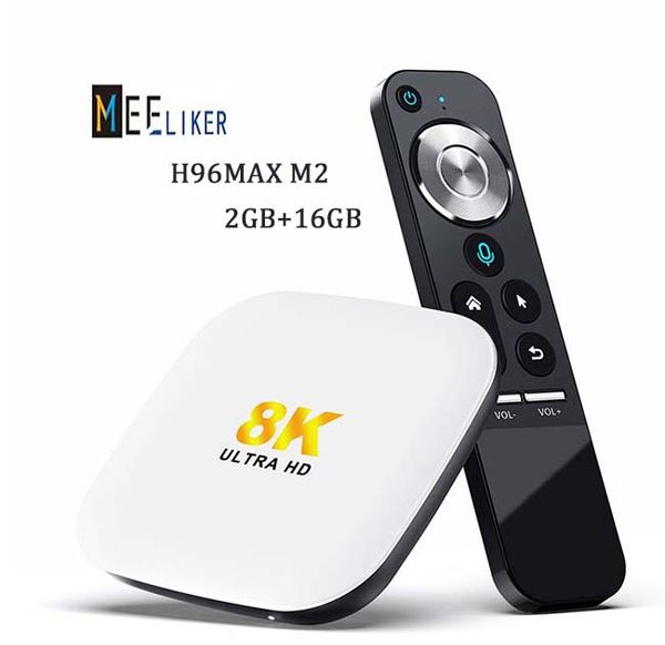 Boîte de télévision Android 13 8K H96 MAX M2 TEST GRATUIT 2 Go 16 Go RK3528 2.4 / 5G WiFi 6 1000m / LAN BT 5.0 Android TV Box Set Top Box Crystal